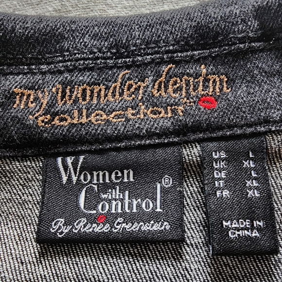 Women With Control Black Studded Denim Jacket size L - Picture 3 of 10